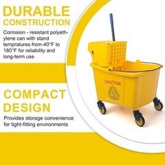 Kefanta 35 Qt Side Press Wringer Combo Commercial Mop Bucket on Wheels