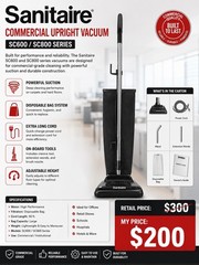 Sanitaire SC600/SC800 Series Commercial Upright Vacuum Bagged 41-50ft Wand