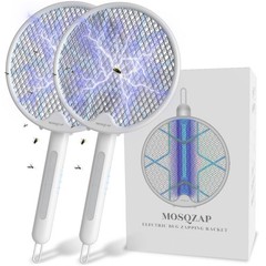 MOSQZAP Electric Fly Swatter 2 Pack, Foldable Bug Zapper Racket 2Pack, White