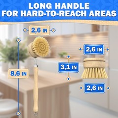 5 Pcs Bamboo Dish Brush Set – 2.6 In Brushes, Brown
