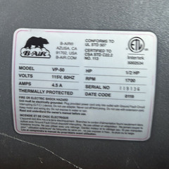 B-Air VP-50 Air Mover Blower Fan 1/12 HP 115V 60Hz 4.5A Gray