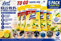 Lysol Disinfecting Wipes To Go Travel Size 5 Pack 75 Wipes Lemon Lime