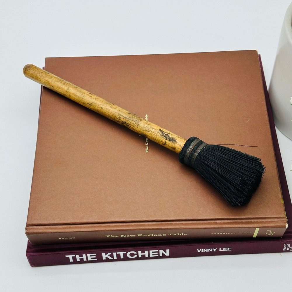 Vintage Primitive Whisk Broom Wood Handle Black Bristles Rustic Decor 11″