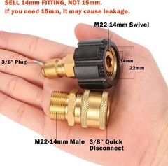 Pressure Washer Quick Connect Fittings, M22 14mm to 3/8″, 1 Set