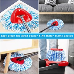 2 Pack Spin Mop Replacement Head, Only Fit for RinseClean 2Pack, Blue&wthie