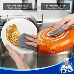 MR.SIGA Dual-Sided Scrub Sponges, Long lasting, Reusable 6.5*3.8*1.0 in, Gray