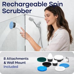Cleanninja Electric Spin Scrubber for Cleaning, Adjustable 10″-50″, White