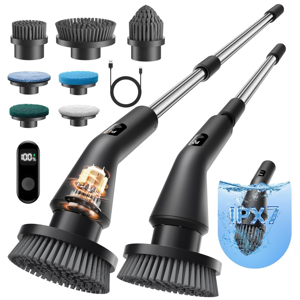 Leebein Electric Spin Scrubber, 2026 Upgraded Cordless Cleaning Pure Black