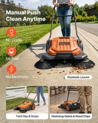 VEVOR Walk-Behind Floor Sweeper Manual Hand Push Sweeper 25.6″ Sweeping Width