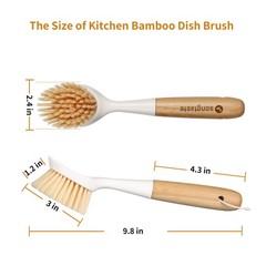 2 Pack Kitchen Dish Brush Bamboo Handle Scrubber Medium, Multicolor