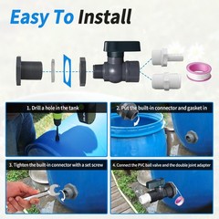 Rain Barrel Spigot Kit with PVC Bulkhead Fitting Adapter, 3/4″ 3/4 inch, Gray