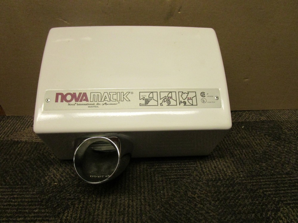NOVA MATIK MODEL 220 WHITE SURFACE MOUNT AUTOMATIC HAND DRYER 240 VOLT 9 AMP