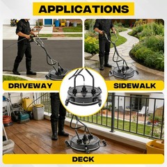 PWACCS 20″ Pressure Washer Surface Cleaner with 4 Wheels and 20 Inch, Black