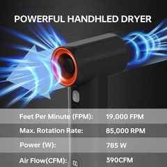 Kica Jet Fan MAX Car Dryer 390CFM Airflow 785W Blower 6x4000mAh Battery 205MPH