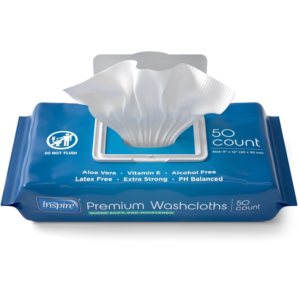 Inspire Adult Wet Wipes, Wash Cloths | Wipes for Incontinence 50 Count