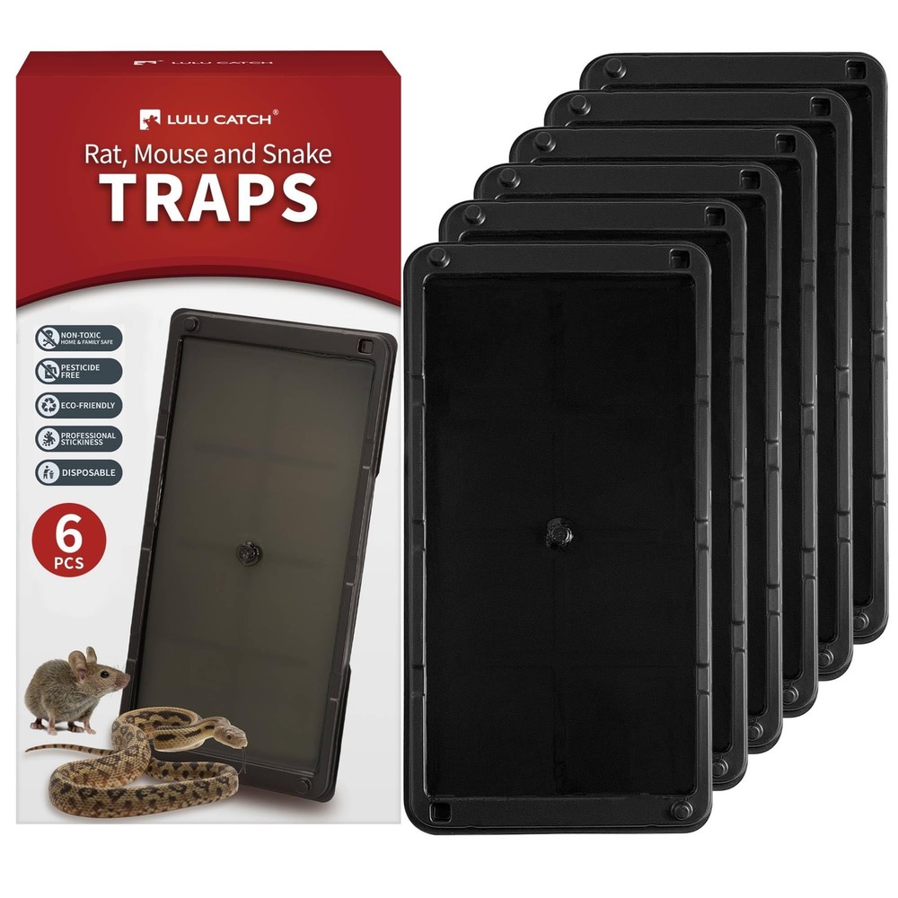 LULUCATCH Mouse Glue Traps 6 Pack, Larger & Heavier Plastic 6 black