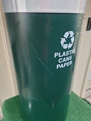 Glaro 23 GALLON Round Steel Recycling Bin, GREEN/GREY. PRE-OWNED $649 RETAIL