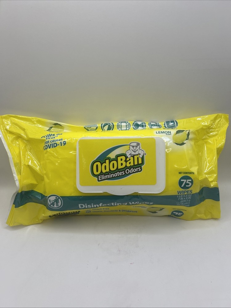 OdoBan Disinfecting Wipes Bleach Free 75 Wipes Lemon Scent