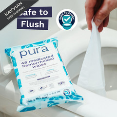 Pura XL Flushable Medicated Wipes for Hemorrhoid 48 Count (Pack of 2), White