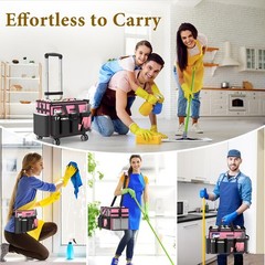 Cleaning Caddy with Wheels – Rolling Cleaning Caddy Bag with Detachable Troll…