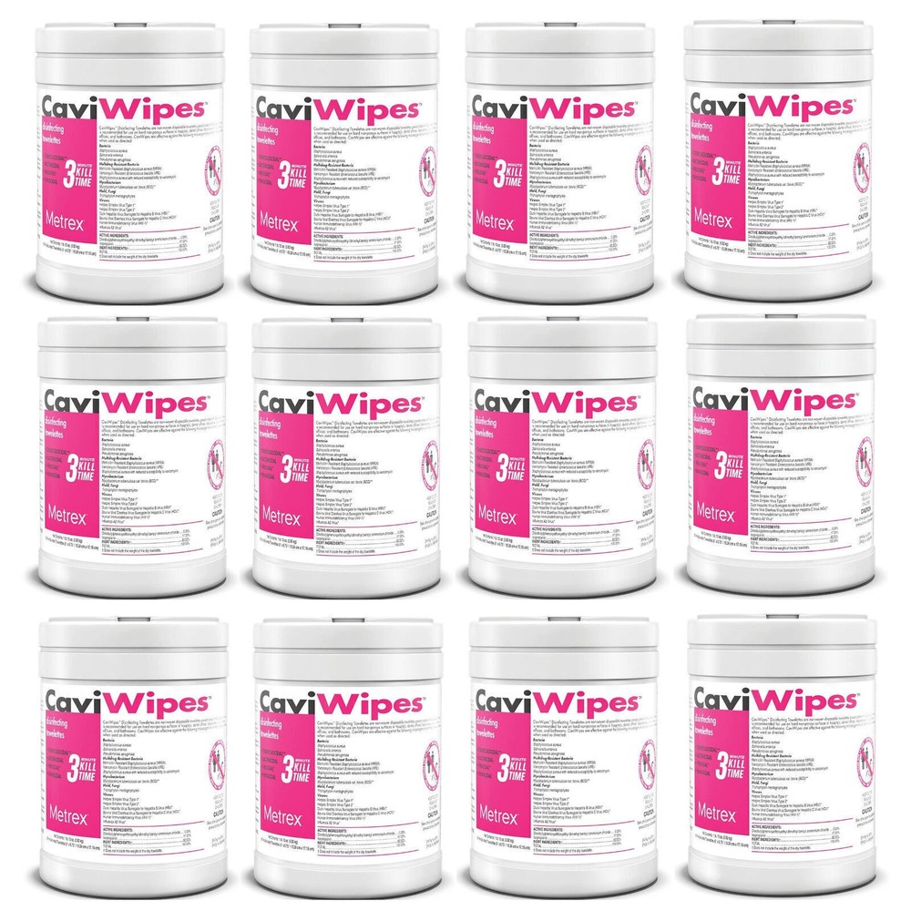 Metrex Caviwipes 12x Case 13-1100 Towelettes Large 160ct Canister Exp-2027 FRESH
