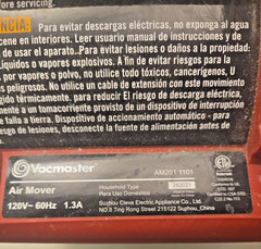 Vacmaster Red Edition Portable Air Mover Floor and Carpet Dryer