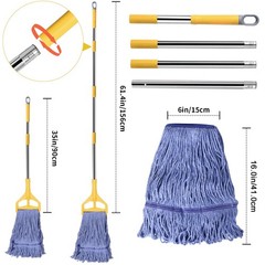 HiBaby Commercial Mop with Extra Yellow Handle + 2 Blue Heads, Head