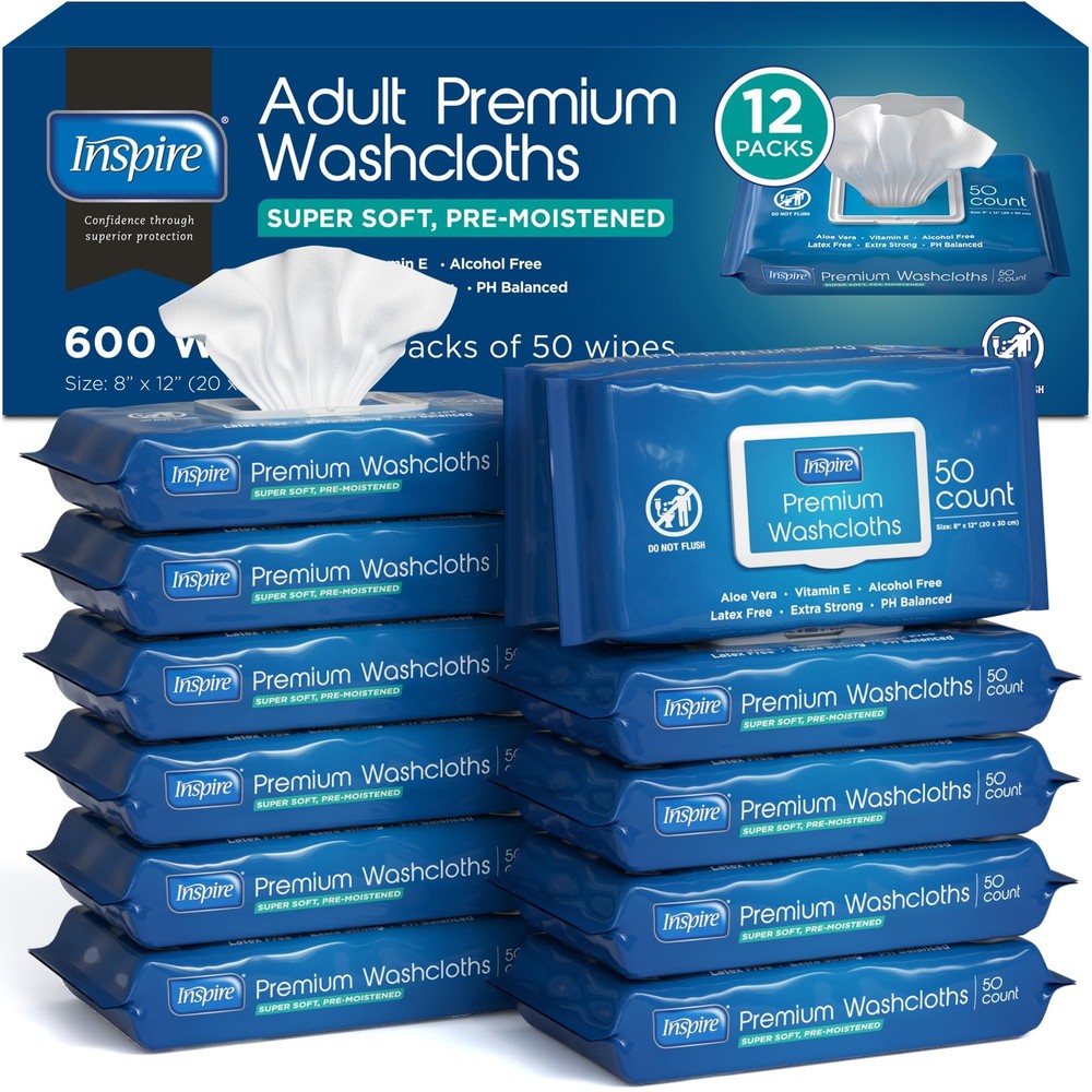 Inspire Adult Wet Wipes, Wash Cloths | Wipes for Incontinence 600 Count