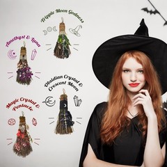 Teeloray Cinnamon Broom 7.5 Inch Witch for Altar Magic Crystal Green