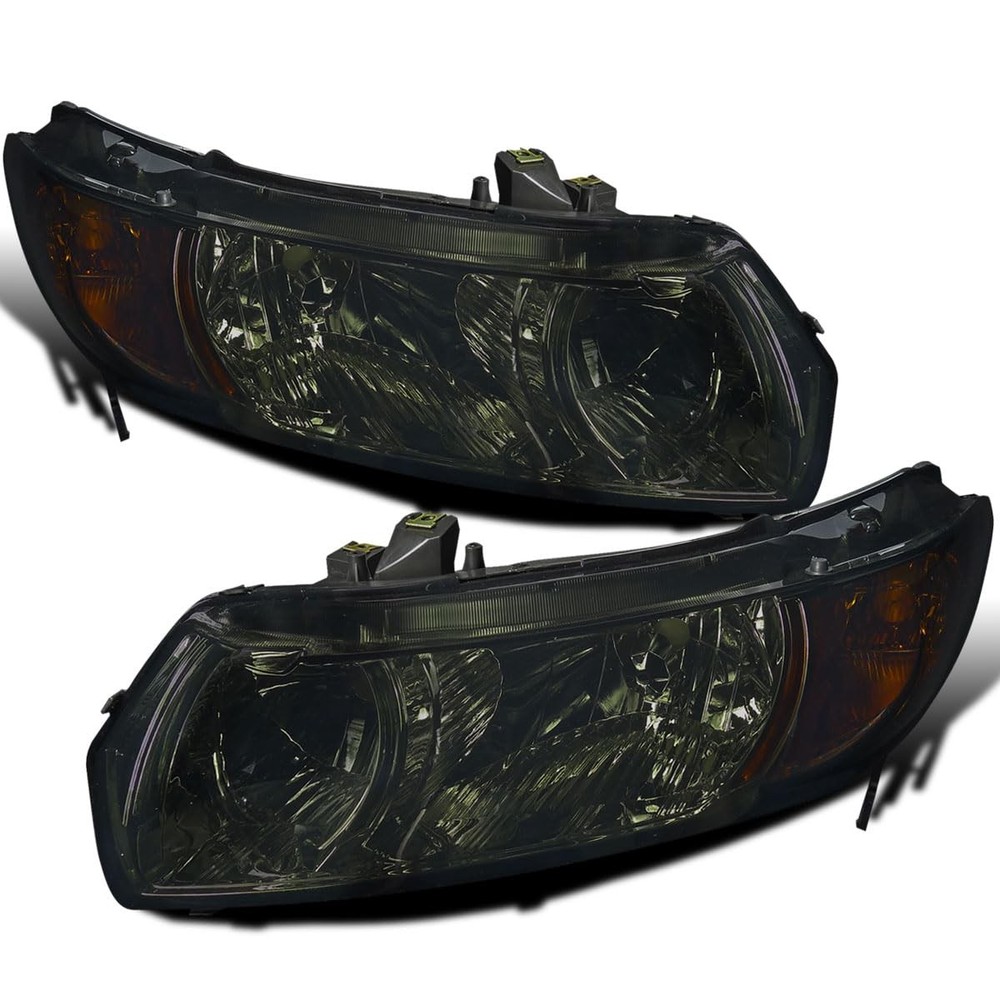 2006-2011 Honda Civic Coupe Smoke Headlights Assembly Pair Factory Replacement