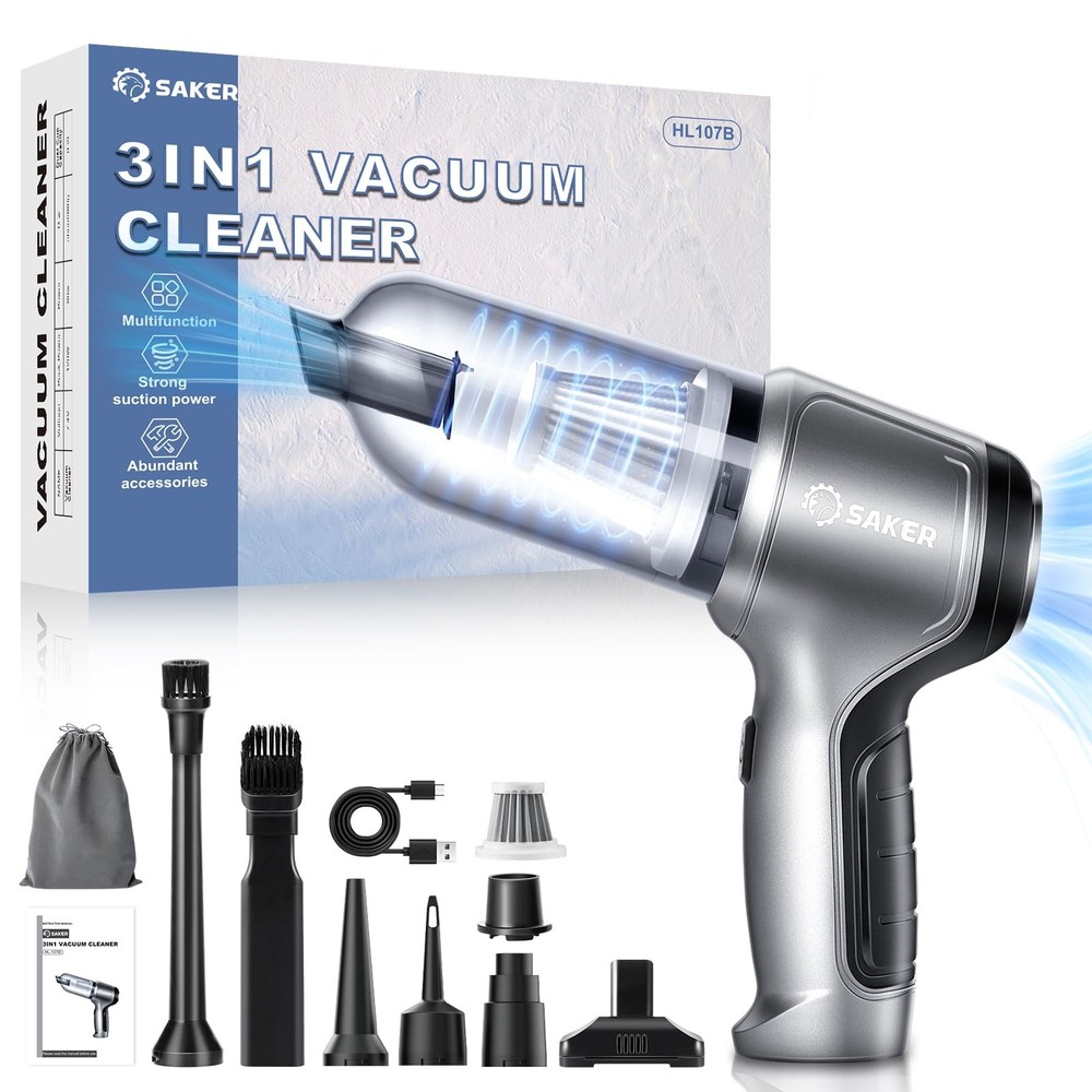 Saker Car Vacuum Portable Cordless Handheld 15000PA High Silver