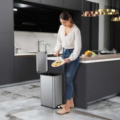 13.2 Gallon Slim Kitchen Trash Can, Stainless Steel Kitchen Step Trash Can