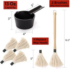 7 Pack Cast Iron Sauce Pot and BBQ Mop Brush Set, 13.5 OZ Small Basting Pot &