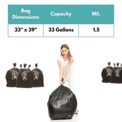 Black Star Sealed Can Liner, LLDPE, 1.5 Mil, 33 Gallons-33″x39″, 7500 Bags