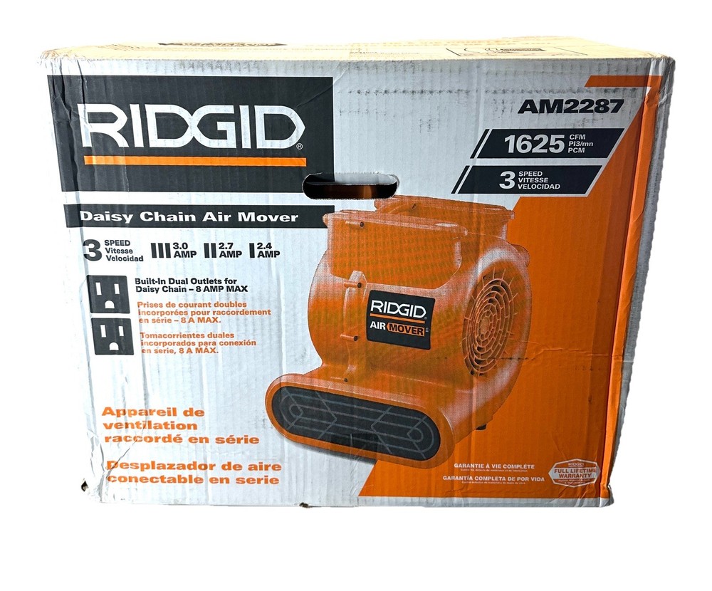 Ridgid Daisy Chain Fan Air Mover 1625 CFM 3 Speed 3 Position Model AM2287
