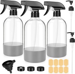 BELICOO Glass Empty Spray Bottles 3 Pack, 17 oz/500 ml Transparent