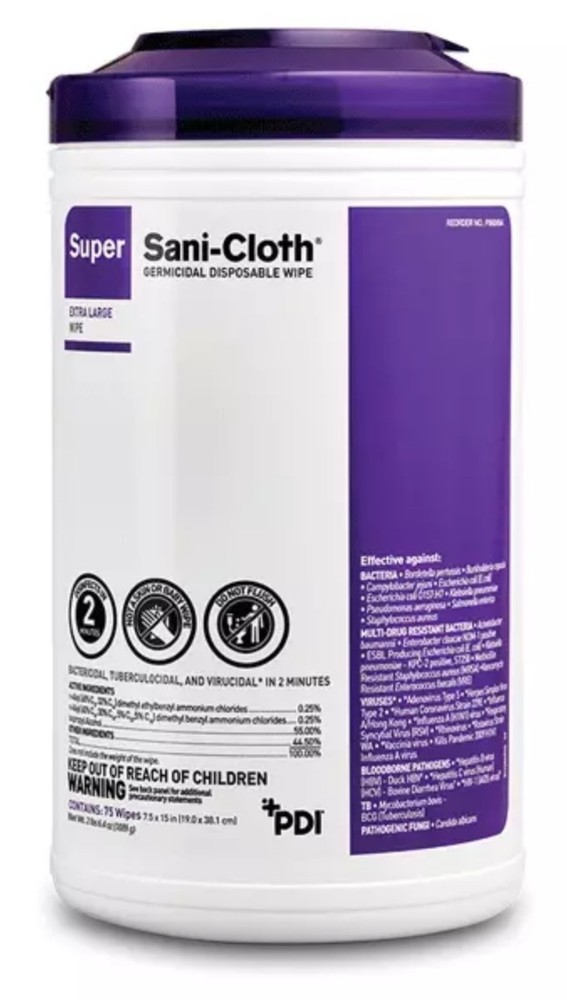 PDI Super Sani-Cloth Extra Large 75 Wipes – Hospital Grade Disinfectant P86984