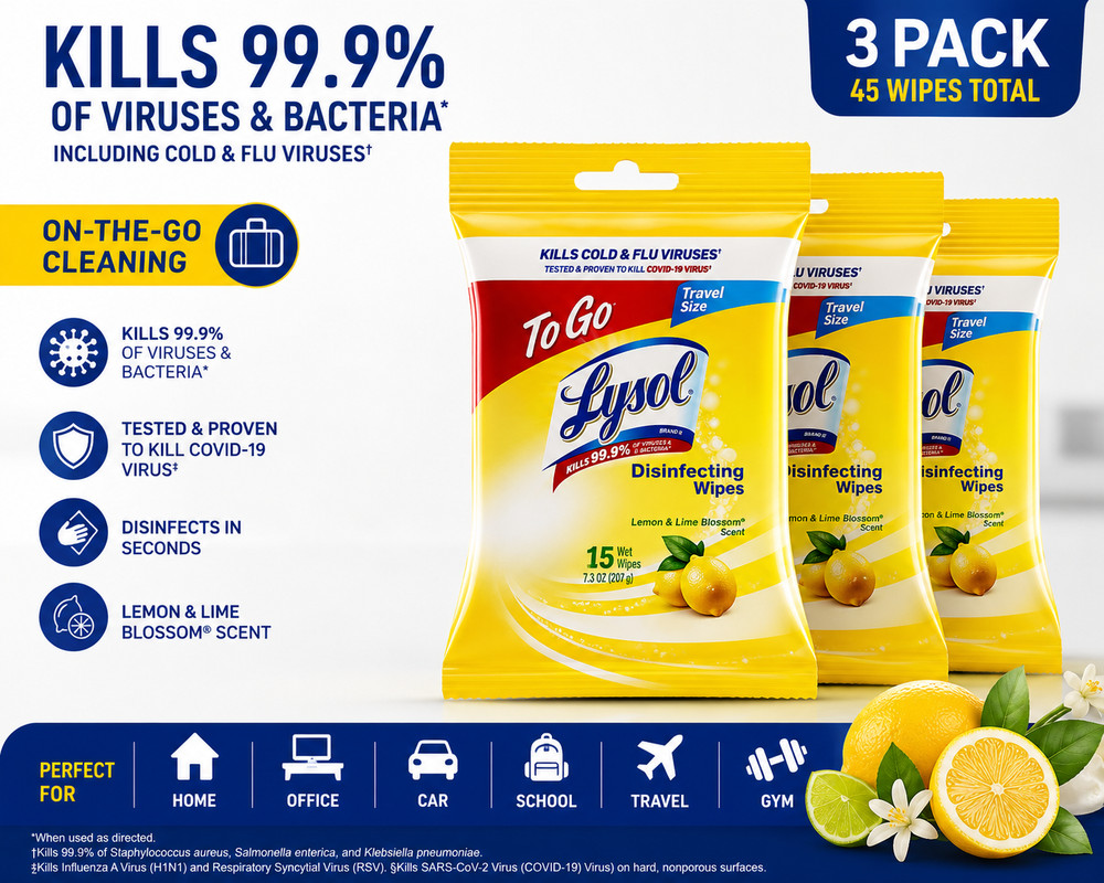 Lysol Disinfecting Wipes To Go Travel Size 3 Pack 45 Wipes Lemon Lime