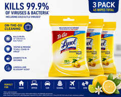 Lysol Disinfecting Wipes To Go Travel Size 3 Pack 45 Wipes Lemon Lime