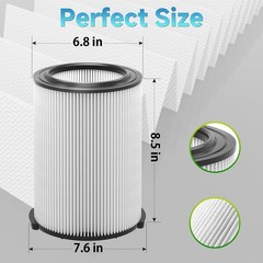2 Pack Standard Wet/dry Vac Filter Vf4000 Compatible with RIDGID Vacs White