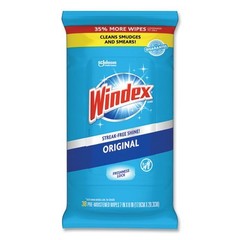 Windex Glass and Surface Wet Wipe, Cloth, 7 x 8, Unscented, 38/Pack, 12 Packs/CT