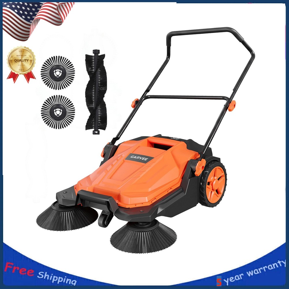 Walk-Behind Hand Push Floor Sweeper Manual Floor Sweeper 25.6” Sweeping Width