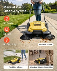 VEVOR Walk-Behind Floor Sweeper Manual Hand Push Sweeper 25.6″ Sweeping Width