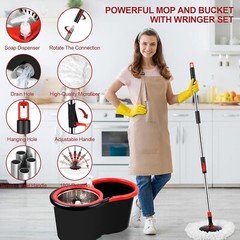 360° Spinning Mop Bucket System with 3 Microfiber Mop Replacement Heads