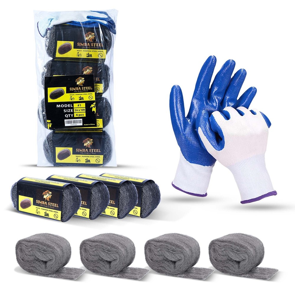 Steel Wool 4 Pack 3 x 10FT Each with Gloves for Mice Control and Gap Filling