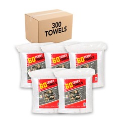 Case of 300 Terry Towels – 5 Bags of 60 All Purpose Cleaning Grade Rags – White