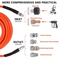 150FT Sewer Jetter Kit for Pressure Washer, 5800 PSI Water Jet 150 FT, Orange