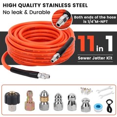 50FT Sewer Jetter Kit for Pressure Washer, 5800 PSI Water Jet 50 FT, Orange