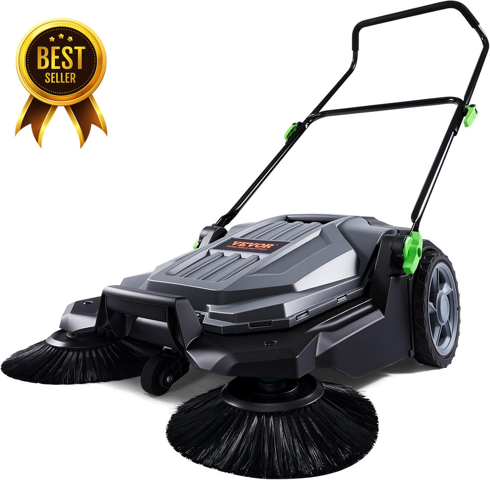 Manual Walk-Behind Floor Sweeper 25.6 Inch 5 Gallon Dust Bin Folding Handle