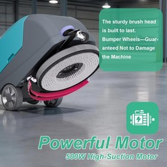 16″ Walk-behind Floor Scrubber Machine 24000 Sqft/h 11-gal Tank 24″ Suction